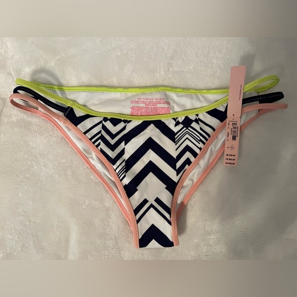 Victoria’s Secret The Strappy Cheeky Bikini Bottom Sz Med Ink Blot Blue White - Picture 7 of 8